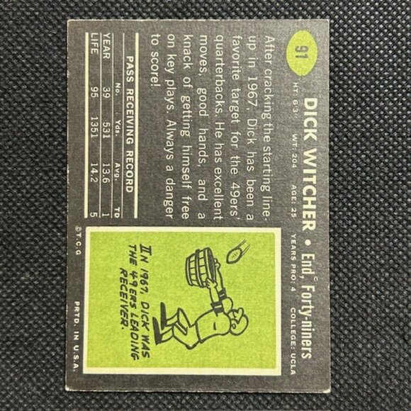 1969 Topps #91 Dick Witcher San Francisco 49ers Vintage Football Card - Picture 2 of 2